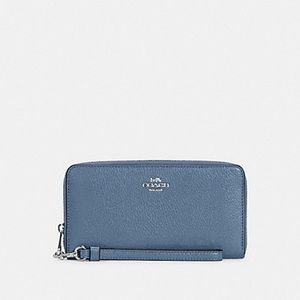 Coach Long Zip Around Wallet Silver/Indigo NWT